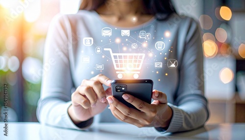 Woman Shopping Online Using Smartphone App