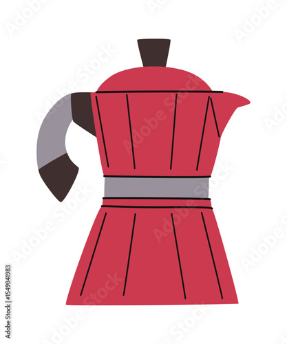 Cartoon red geyser coffee maker. Vector flat illustration.
