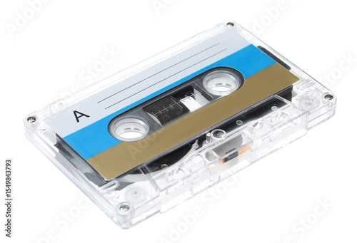 One audio cassette with blank label isolated on white
