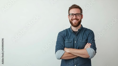 Confident man smiling with crossed arms in casual attire facing camera