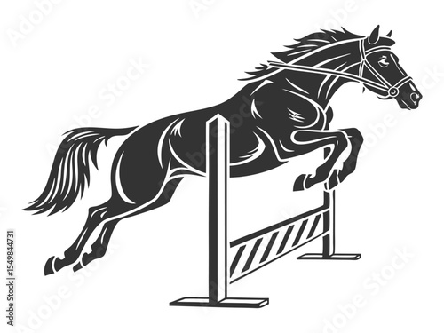 Graphics design silhouette horse high jump isolated white background vector illustration