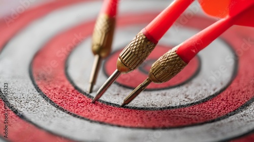 Targeting concept.Bullseye is a target of business. Dart is an opportunity and Dartboard is the target and goal. So both of that represent a challenge in business marketing as concept.