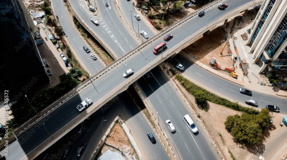 Urban Highway Overpass with Multiple Lanes and Vehicles in City Urban Highway Overpass with Multiple Lanes and Vehicles in City