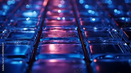 Neon Cubes: Abstract Glass Tiles Illuminated with Vivid Blue and Pink Lighting