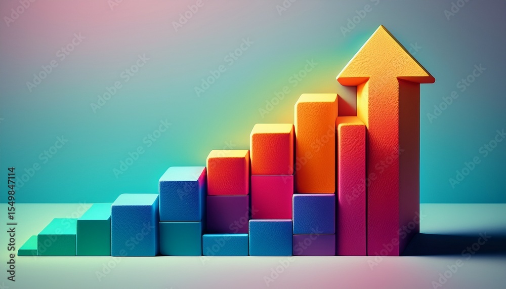 colorful 3d illustration of stacked blocks growing upwards into an arrow shape symbolic of business growth and scaling colorful 3d illustration of stacked blocks growing upwards into an arrow shape symbolic of business growth and scaling