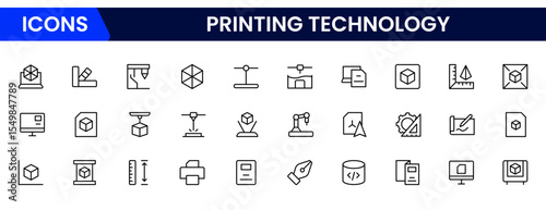 3d printing Technology line icons collection. Thin outline icons pack. UI icon collection. Set of line web pictogram