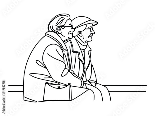 Grandparents one line art vector illustration. Minimalist continuous lines for Grandparents's Day