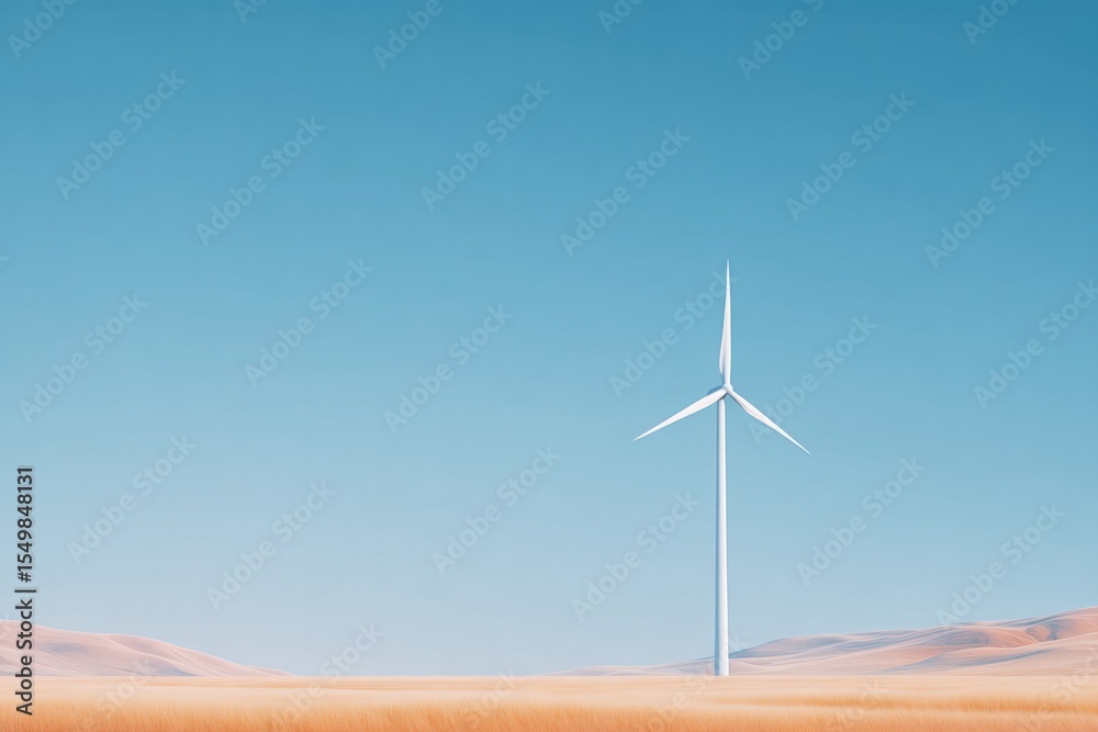 Obraz premium minimalistic composition featuring solitary wind turbine standing tall against clear pale sky blades gracefully reaching