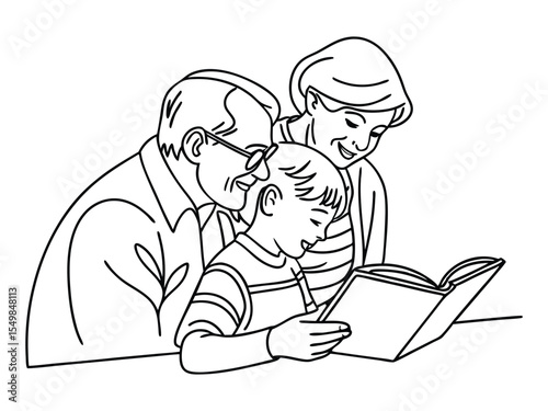 Grandparents one line art vector illustration. Minimalist continuous lines for Grandparents's Day