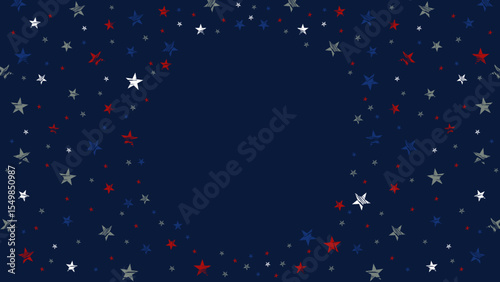 Modern patriotic USA red white & blue stars Celebration banner background border copy space for 4th of July, Veterans day, Presidents day, Memorial day, Labor day, Festive, Birthday, Party, Business