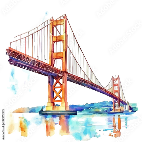 Bridges Connections, watercolor drawing vector, isolated on a white background.