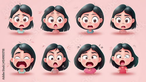 Pastel cartoon emotion icons including crying, giggling, and shocked expressions with subtle gradients 