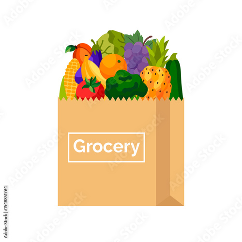 Paper bag with vegetables and fruits.