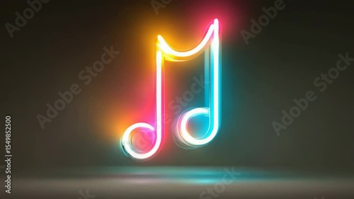 Neon musical note glowing in vibrant colors with dynamic light effects