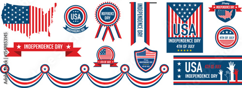 Independence Day design elements flag symbols vector file.