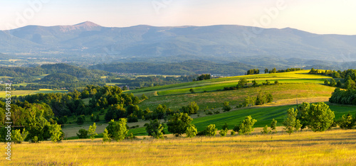 Fototapeta Naklejka Na Ścianę i Meble -  panoramic view in Karkonosze mountains during summer sunset in Lower Silesia in Poland