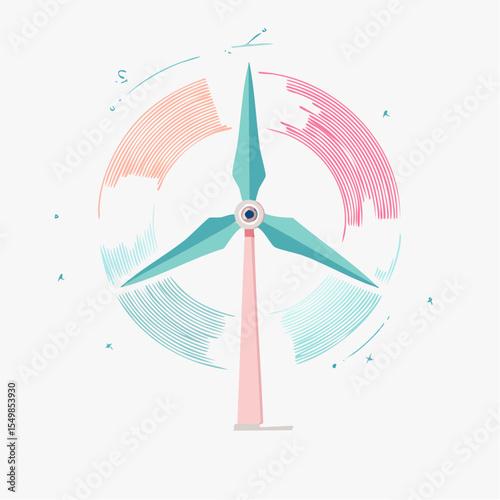 Wind turbine with colorful semicircle accents stylized