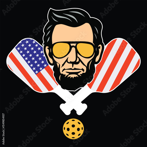 Abraham Lincoln Pickleball with Sunglasses and American Flag Pickleball Paddles Vector