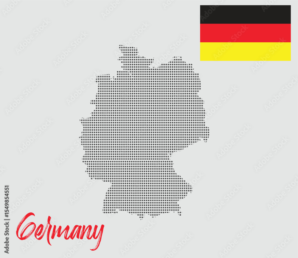 Obraz premium Dotted Halftone Vector Map of Germany with Flag and Country Name