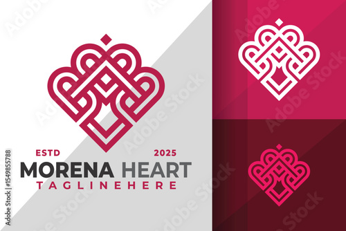 Letter M Heart Multiline Logo Icon Vector Design Illustration