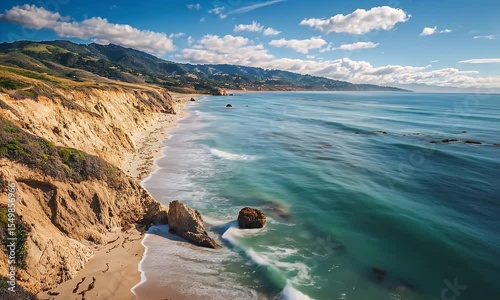 Turquoise Waters Meet Sandy Shores At El Matador State Beach In Malibu California Featuring Rocky Cliffs Against A Blue