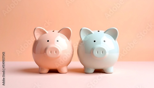 Two piggy banks in pastel colors sit side by side against a soft background perfect for saving money ideas