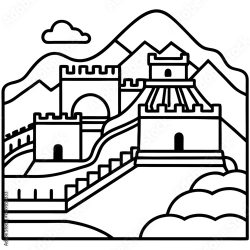 The Great Wall of China line art vector