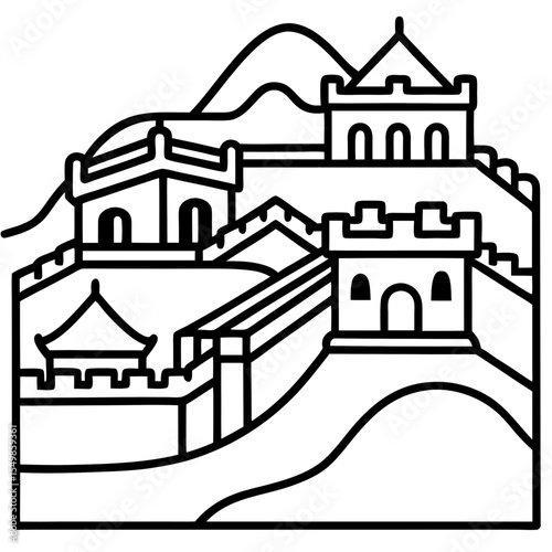 The Great Wall of China line art vector