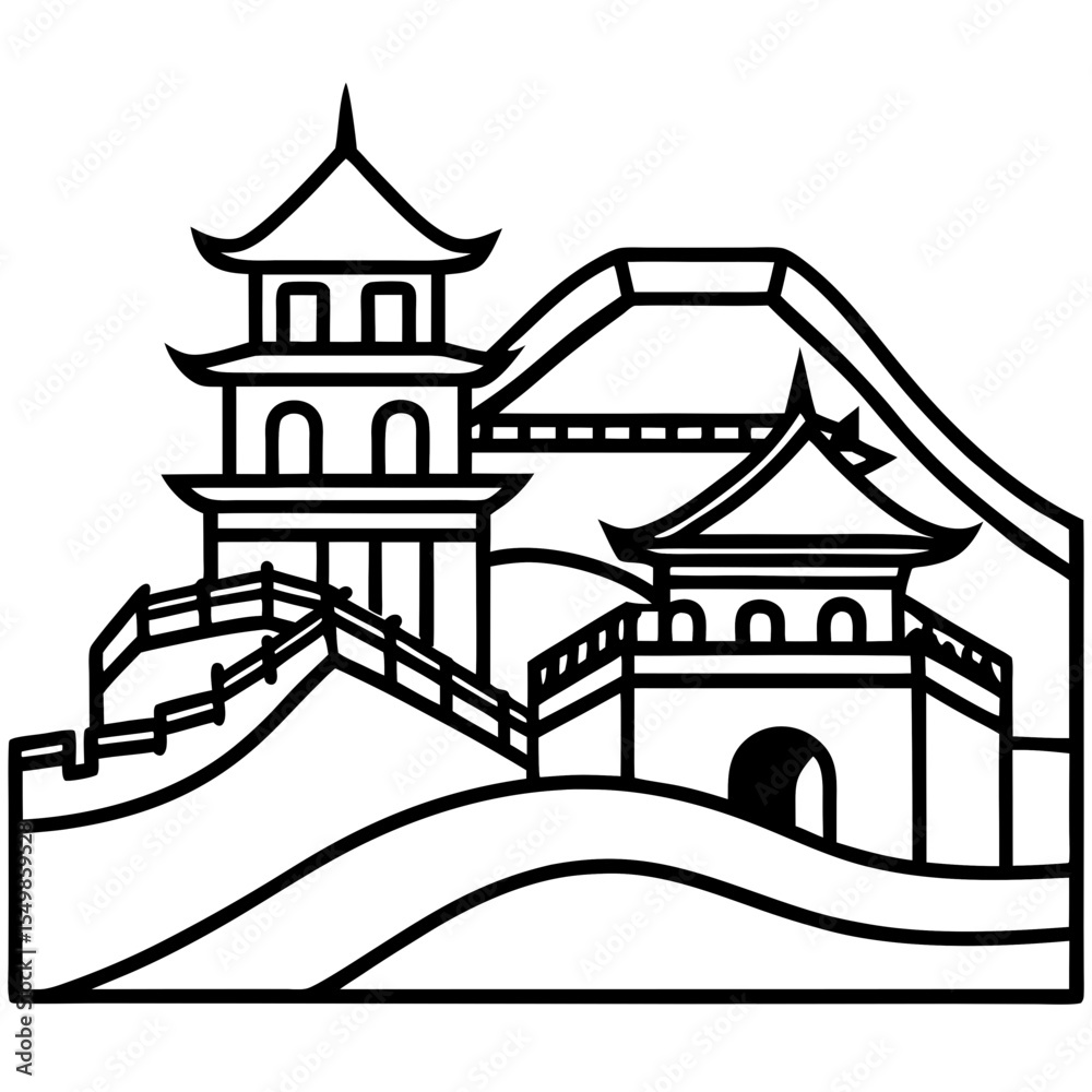 Fototapeta premium The Great Wall of China line art vector