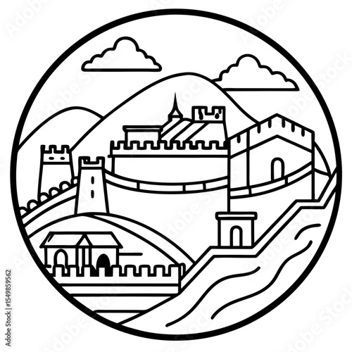 The Great Wall of China line art vector