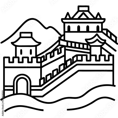 The Great Wall of China line art vector