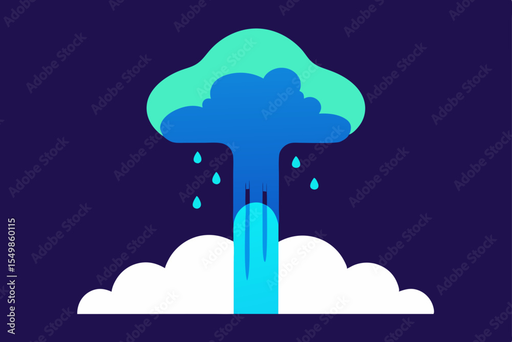 Stunning Abstract Geyser Illustration Blue Water Splashes and Clouds