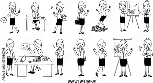 Business superwoman concept line drawing hand drawn illustration.
