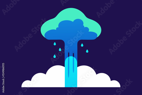 Stunning Abstract Geyser Illustration Blue Water Splashes and Clouds