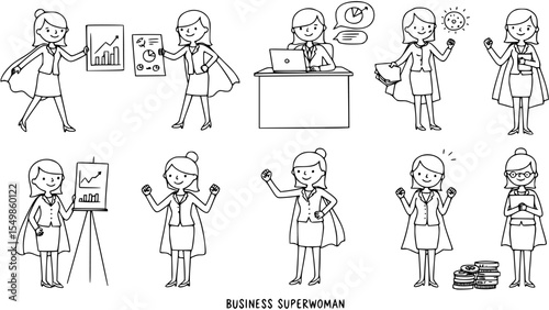 Business superwoman concept line drawing hand drawn illustration.
