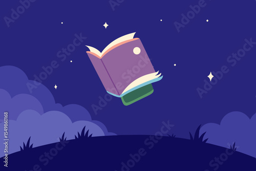 Nighttime Reading A Book Floating Amongst the Stars