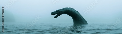 Misty Loch Ness Monster 3D Render of Cryptid in Foggy Water, Cryptid, 3D Render