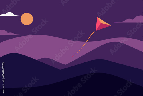 Evening Serenity Kite Flying Over Rolling Hills