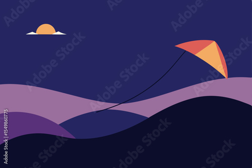 Evening Kite Flight Over Rolling Hills A Serene Sunset Scene