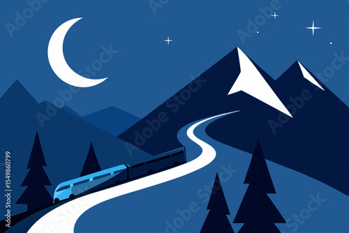 Night Train Journey Through Majestic Mountains A Scenic Vista