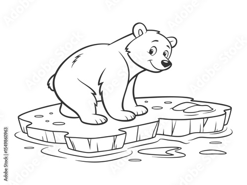 Cute polar bear cub sitting on an ice floe in black and white