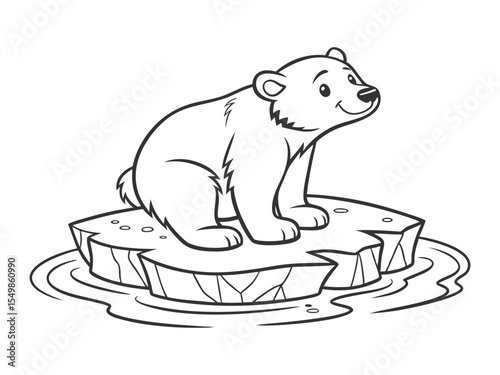 Cute polar bear cub sitting on an ice floe in black and white