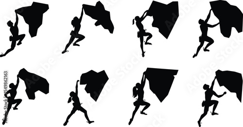 Rock Climbing Silhouette Vector Set – Bouldering, Climber Action Poses