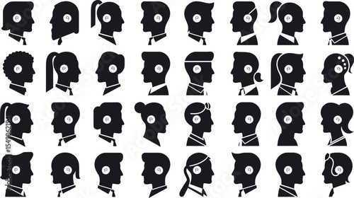 Customer Service Support Icon Set – Call Center Operator Silhouettes with Headsets Vector Collection
