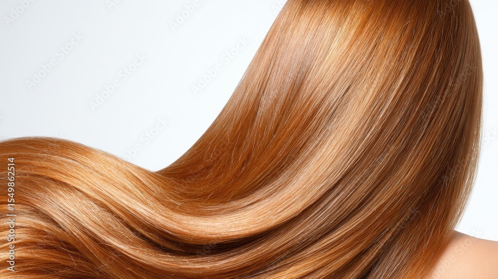 Fototapeta premium Shiny silky smooth straight hair treatment texture. Elegant Woman Applying Hair Oil for Smooth and Healthy Hair Care Routine