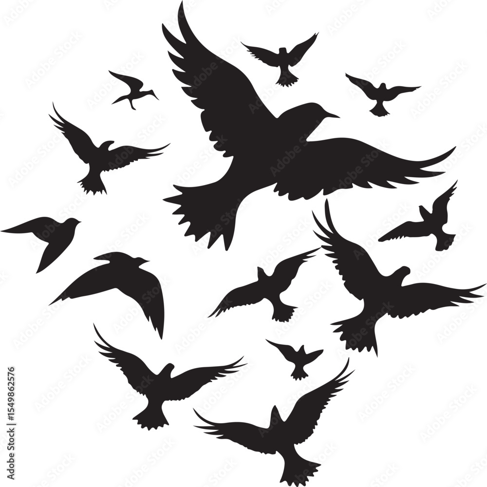 Fototapeta premium Flying Bird Silhouette Set – multiple birds in flight with varied wing positions.