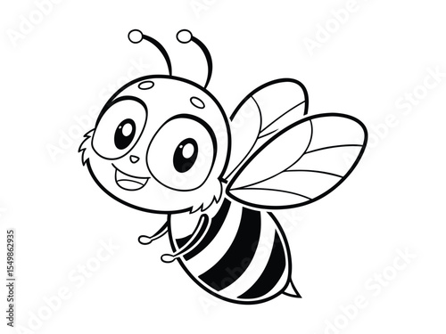 Cute, friendly bee. Cartoon happy flying bee with big kind eyes. Insect character. Vector isolated on a white background. Cartoon happy bee waving. 