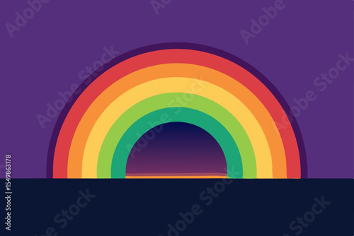 Vibrant Rainbow Arch over Sunset A Colorful Minimalist Illustration