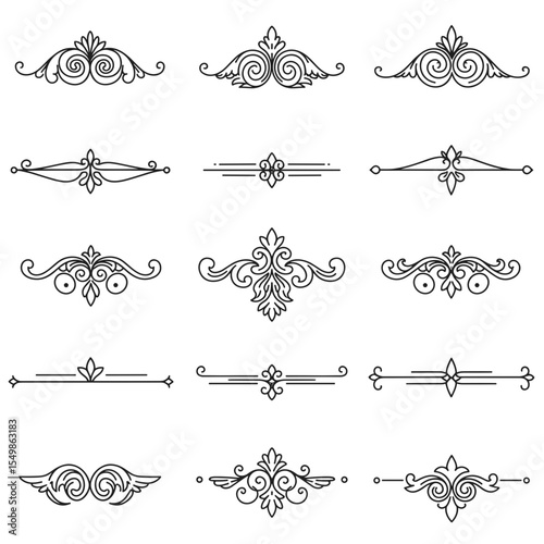 Decorative vintage borders and ornaments in minimalist line style  