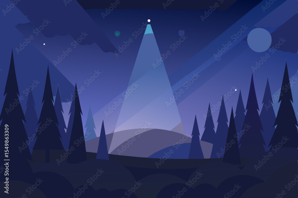 Obraz premium Mysterious Night Enigmatic Light Beam Illuminates Dark Forest